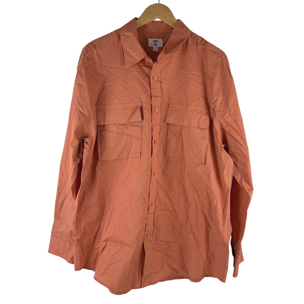 Mode Of One Mens‎ Sunbaked Clay Orange Button Up Utility Shirt Large 100194392MN